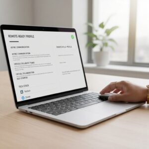 A close-up shot of a resume being reviewed on a laptop screen, highlighting keywords or a modern, clean design. Perhaps a hand hovering over a mouse, indicating active review/editing. This emphasizes the digital nature of resume submission and ATS.