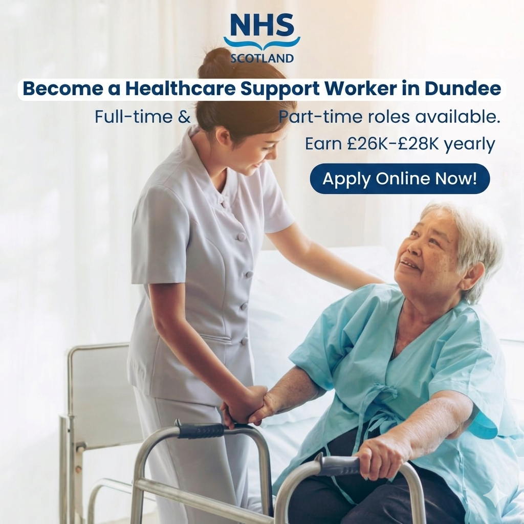 Apply for Healthcare Support Worker job in Dundee with NHS Scotland. Earn £26K–£28K yearly. Full-time and part-time roles available. Apply online now!